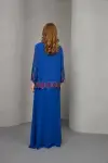 Mavi Çiçek Desenli Krep Kumaş Bluz Etek İkili Takım
